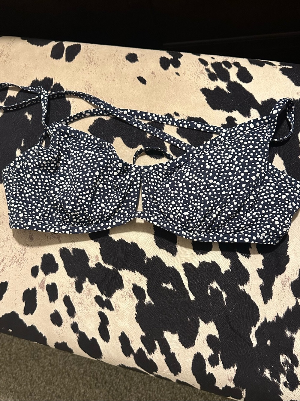 Navy + White Polka Dot Bikini Top